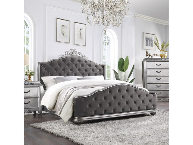 Leonora Velvet & Vintage Platinum Eastern King Bed - Ornate Home