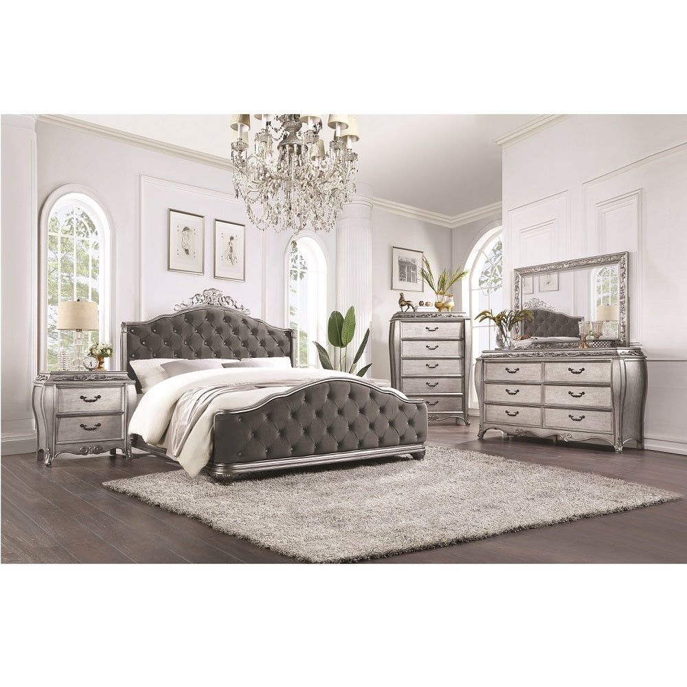 Leonora Velvet & Vintage Platinum Eastern King Bed - Ornate Home