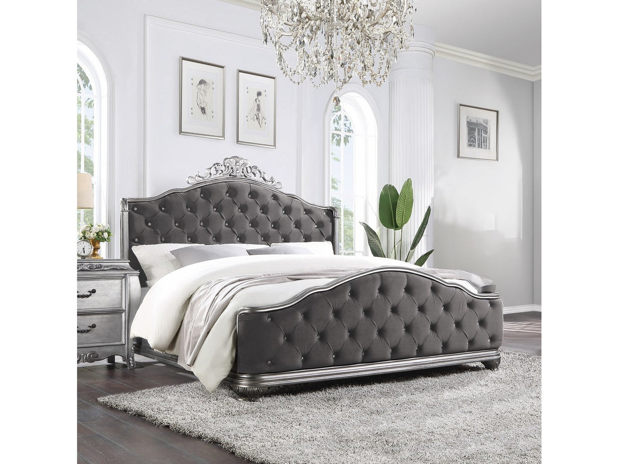 Leonora Velvet & Vintage Platinum Queen Bed - Ornate Home