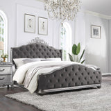 Leonora Velvet & Vintage Platinum Queen Bed - Ornate Home