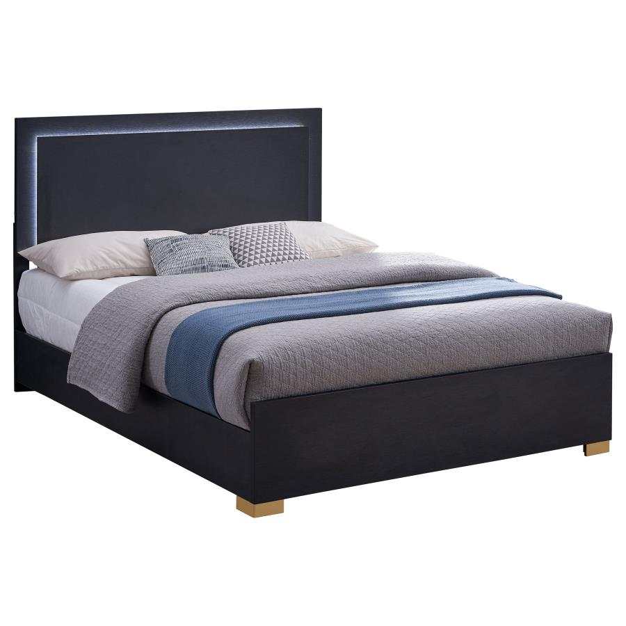 Marceline Black Queen Bed w/ LED Headboard - Ornate Home