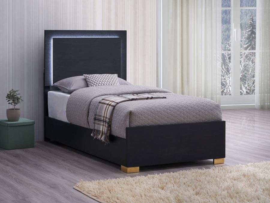 Marceline Black Twin Bed w/ LED Headboard - Ornate Home