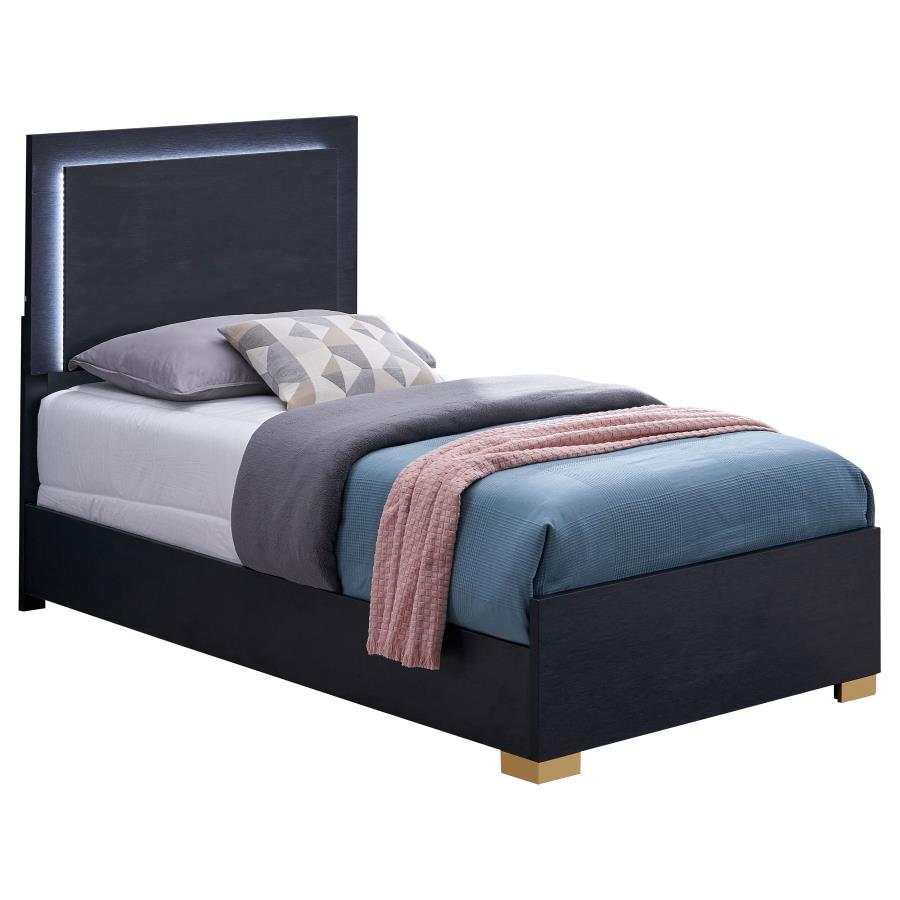 Marceline Black Twin Bed w/ LED Headboard - Ornate Home