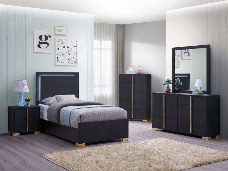 Marceline Black Twin Bed w/ LED Headboard - Ornate Home