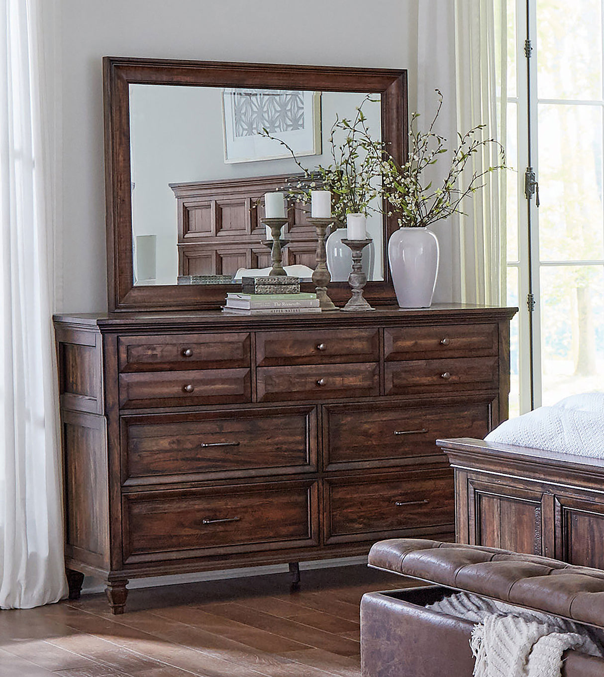 Avenue Weathered Burnished Brown Dresser and Mirror - Ornate Home