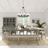 Telluride Driftwood Trestle Counter Dining Table w/ 4 Stools, Bench