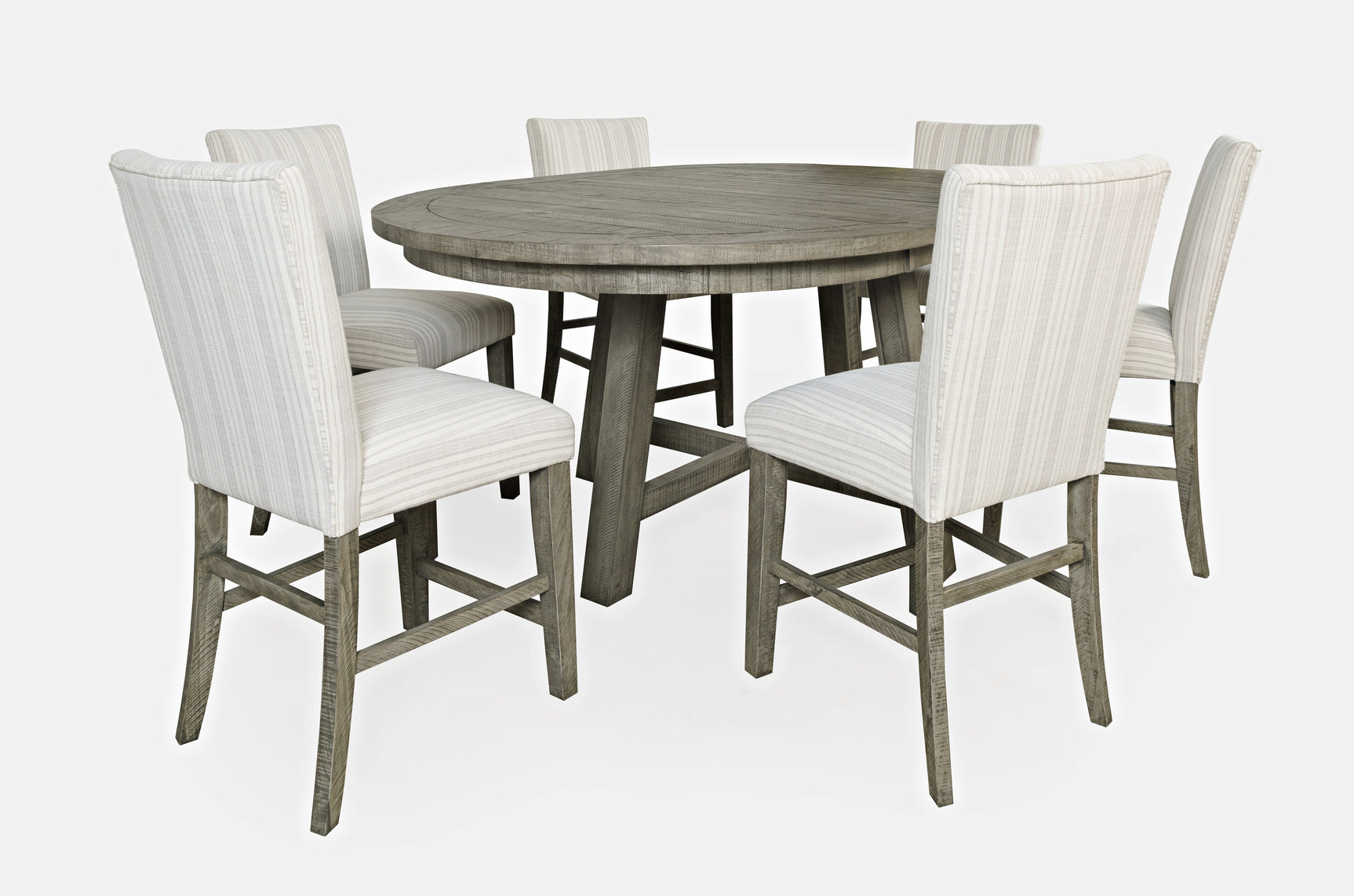 Telluride Driftwood Round Counter Dining Table w/ 6 Uph Stools