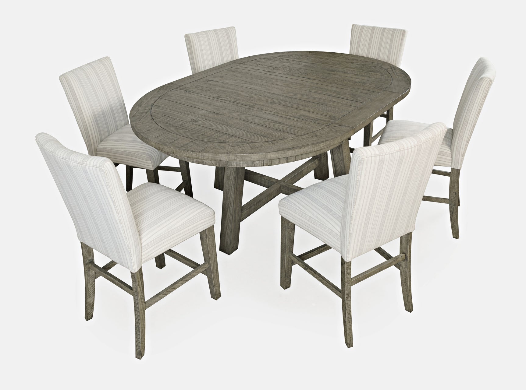 Telluride Driftwood Round Counter Dining Table w/ 6 Uph Stools