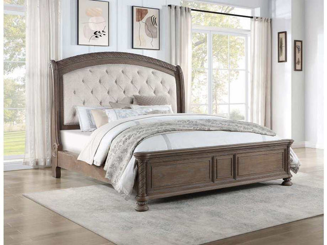 Emmett Walnut & Beige Tufted Headboard Eastern King Panel Bed - Ornate Home