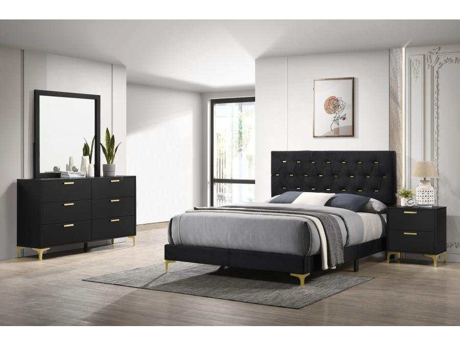 Kendall Black & Gold 4pc Queen Bedroom Set - Ornate Home