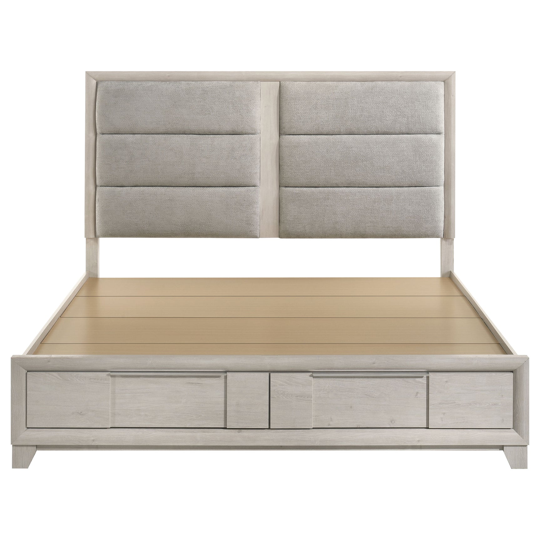 Farre Washed Grey Eastern King Upholstered Storage Platform Bed