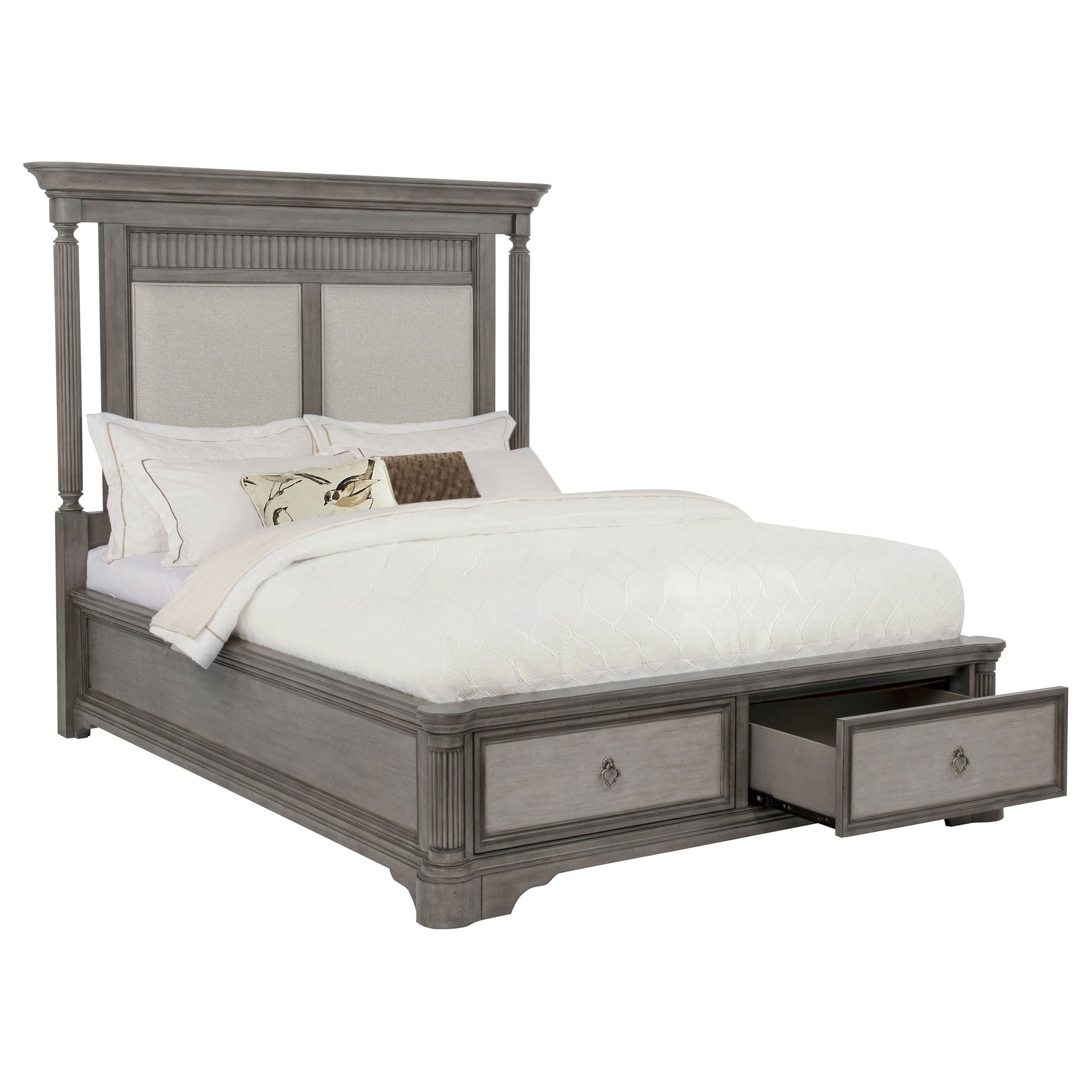 Cresswell Weathered Taupe / Weathered Tan Eastern King Upholstered Storage Platform Bed Weathered Taupe