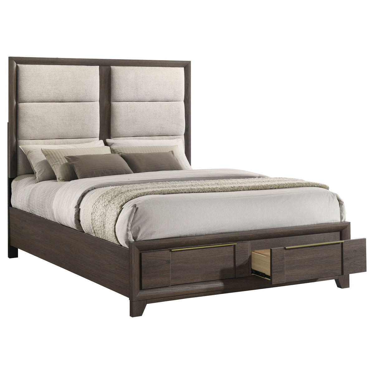 Farre Dark Brown Queen Upholstered Storage Platform Bed