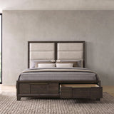 Farre Dark Brown Queen Upholstered Storage Platform Bed