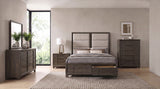 Farre Dark Brown Queen Upholstered Storage Platform Bed
