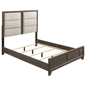Farre Dark Brown Eastern King Upholstered Platform Panel Bed