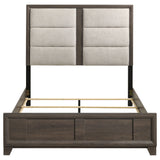 Farre Dark Brown Eastern King Upholstered Platform Panel Bed