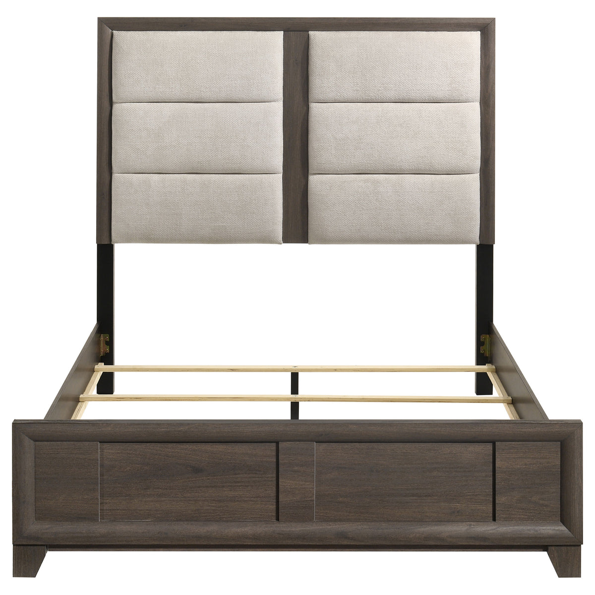 Farre Dark Brown Eastern King Upholstered Platform Panel Bed