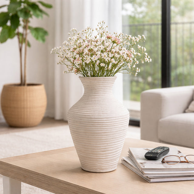 Brazos Ivory Medium Paper Mache Ribbed Vase