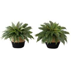 23" Artificial Boston Fern Plant with Handmade Jute & Cotton Basket DIY KIT - Set of 2 - Ornate Home