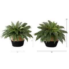 23" Artificial Boston Fern Plant with Handmade Jute & Cotton Basket DIY KIT - Set of 2 - Ornate Home