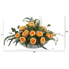 23” Rose and Eucalyptus Artificial Arrangement in Vase - Ornate Home