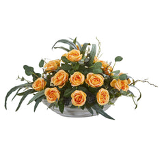 23” Rose and Eucalyptus Artificial Arrangement in Vase - Ornate Home
