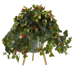 23” Strawberry Artificial Plant with Berries in Green Planter with Stand - Ornate Home