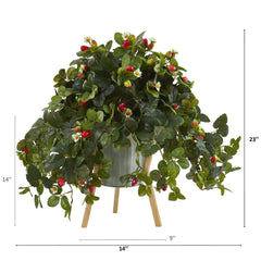 23” Strawberry Artificial Plant with Berries in Green Planter with Stand - Ornate Home