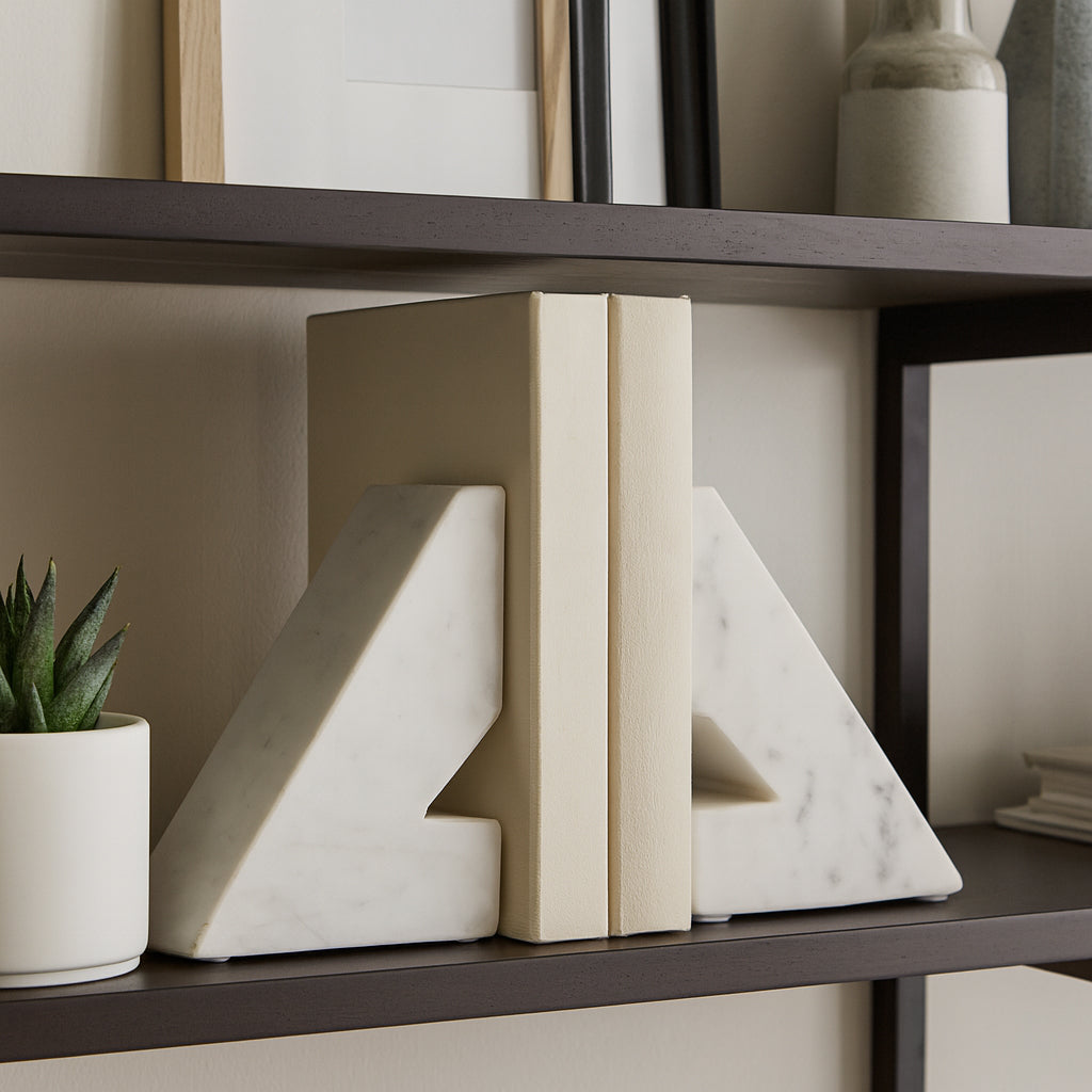 Vestil White Marble Right Triangle Bookends (Set of 2)