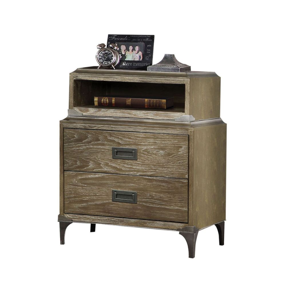 Athouman Weathered Oak Nightstand w/ USB