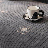Chenille Camellia Floral Sofa Throw Cover Couch Blanket with Striped Jacquard