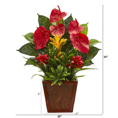 24” Anthurium, Bromeliad and Succulent Artificial Plant in Decorative Planter - Ornate Home