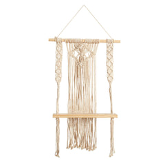 24" Boho Chic Wood Macrame Single Shelf Woven Diamond Wall Art Décor" - Ornate Home