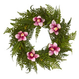 24” Cymbidium Orchid and Mixed Fern Artificial Wreath