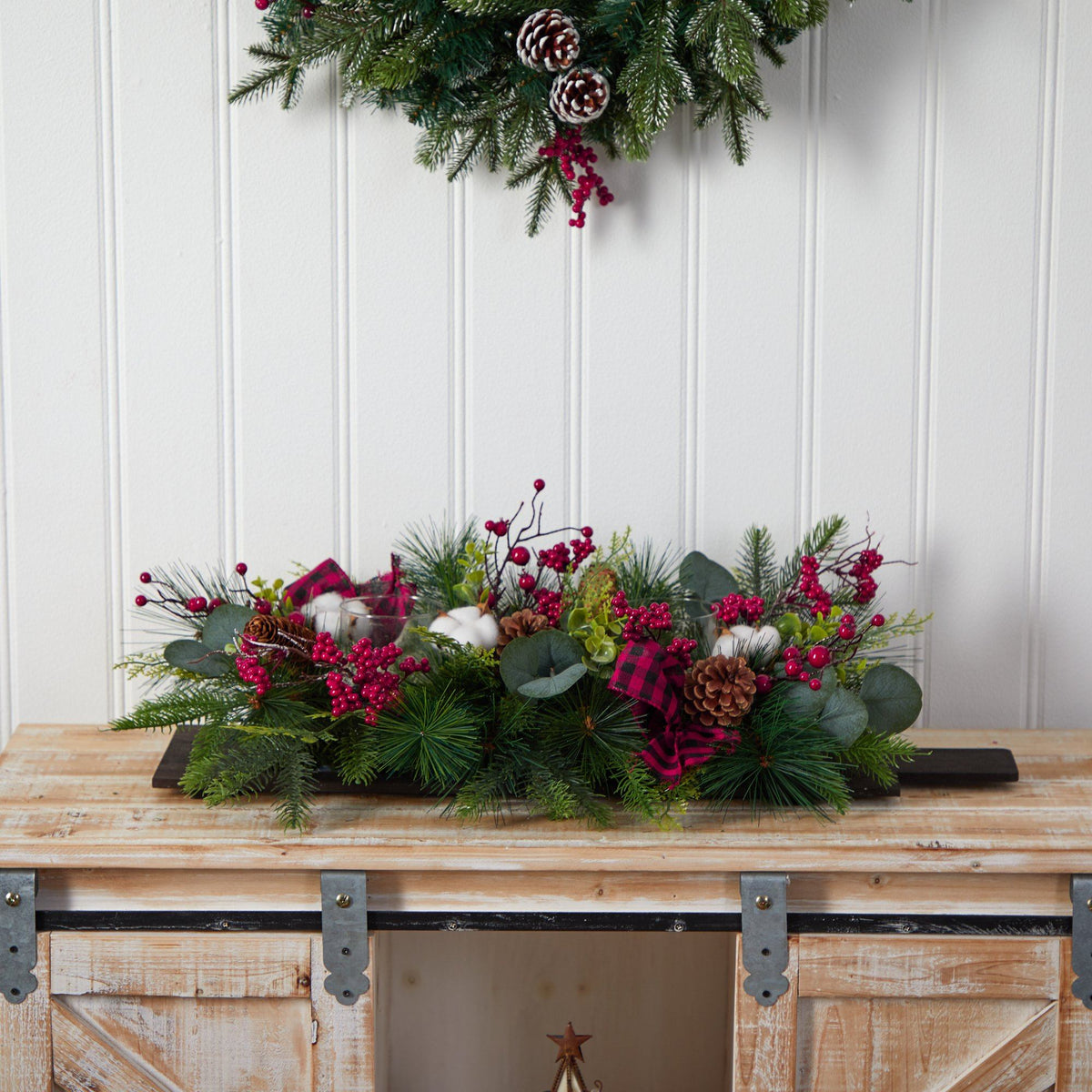 24” Holiday Berries, Pinecones and Eucalyptus Cutting Board Wall Décor or Table Arrangement