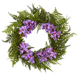 24” Mixed Fern and Phalaenopsis Orchid Artificial Wreath