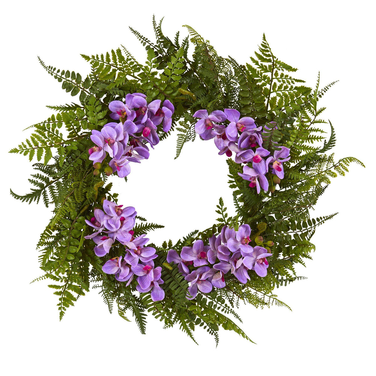 24” Mixed Fern and Phalaenopsis Orchid Artificial Wreath