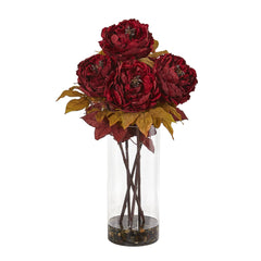24” Peony Artificial Arrangement in Glass Vase - Ornate Home