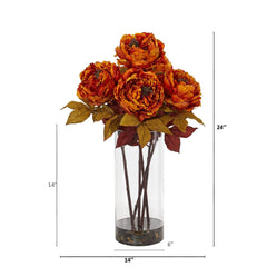24” Peony Artificial Arrangement in Glass Vase - Ornate Home