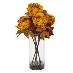 24” Peony Artificial Arrangement in Glass Vase - Ornate Home