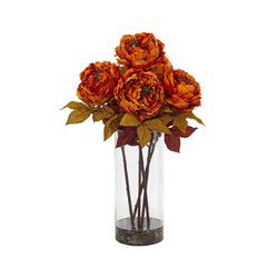 24” Peony Artificial Arrangement in Glass Vase - Ornate Home