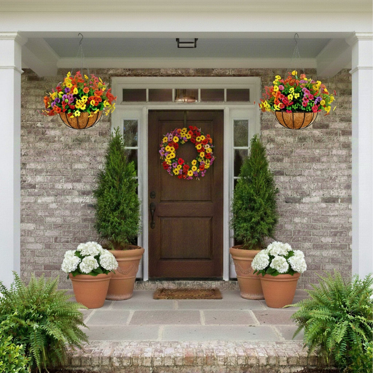 24" UV Resistant Artificial Daisy Hanging Basket DIY Kit (Indoor/Outdoor) - Set of 2