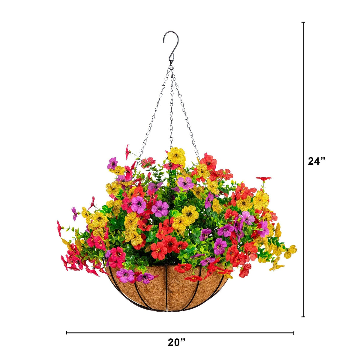 24" UV Resistant Artificial Daisy Hanging Basket DIY Kit (Indoor/Outdoor) - Set of 2