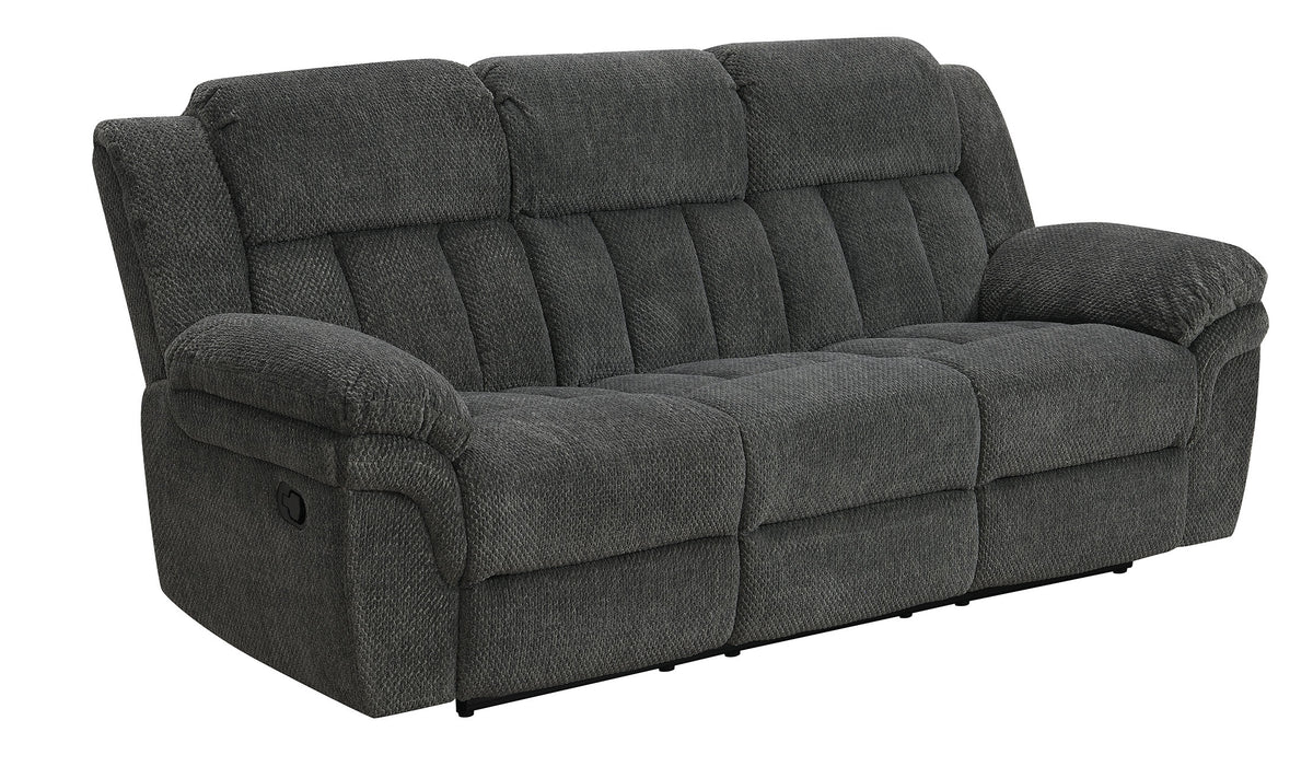 Lehi Gray Fabric Reclining Sofa with Drop-Down Table