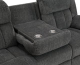 Lehi Gray Fabric Reclining Sofa with Drop-Down Table