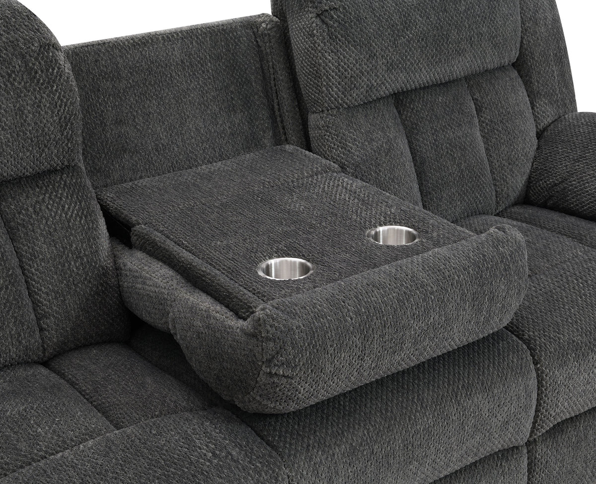 Lehi Gray Fabric Reclining Sofa with Drop-Down Table