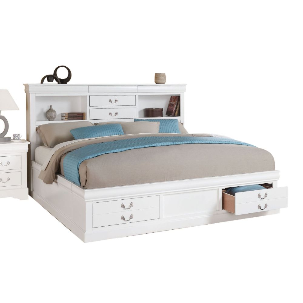 Louis Philippe III White Eastern King Bed w/ Storage