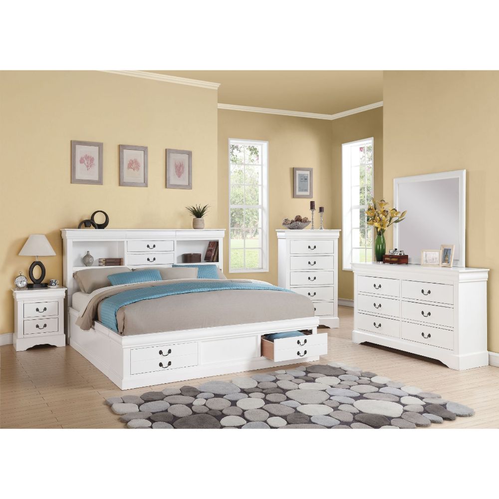 Louis Philippe III White Eastern King Bed w/ Storage
