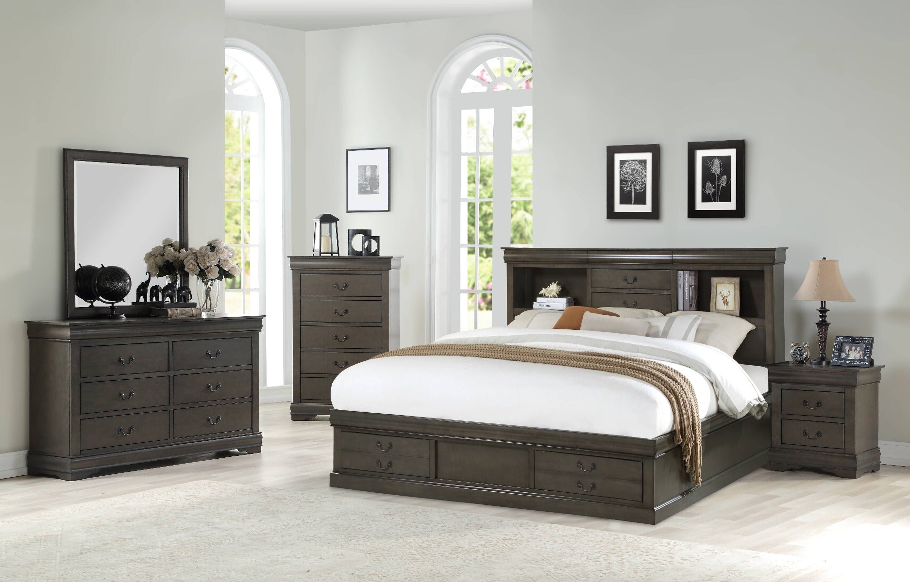 Louis Philippe IiI Dark Gray Eastern King Bed - Ornate Home